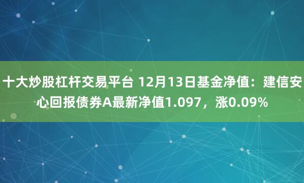 十大炒股杠杆交易平台 12月13日基金净值：建信安心回报债券A最新净值1.097，涨0.09%