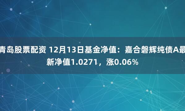 青岛股票配资 12月13日基金净值：嘉合磐辉纯债A最新净值1.0271，涨0.06%