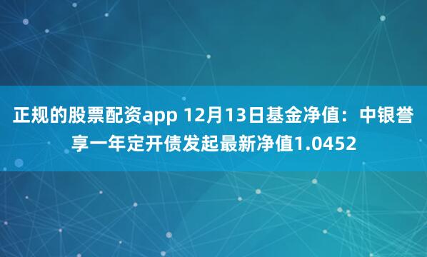 正规的股票配资app 12月13日基金净值：中银誉享一年定开债发起最新净值1.0452