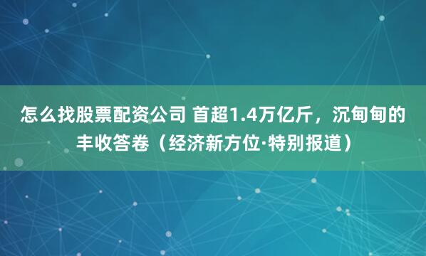 怎么找股票配资公司 首超1.4万亿斤，沉甸甸的丰收答卷（经济新方位·特别报道）